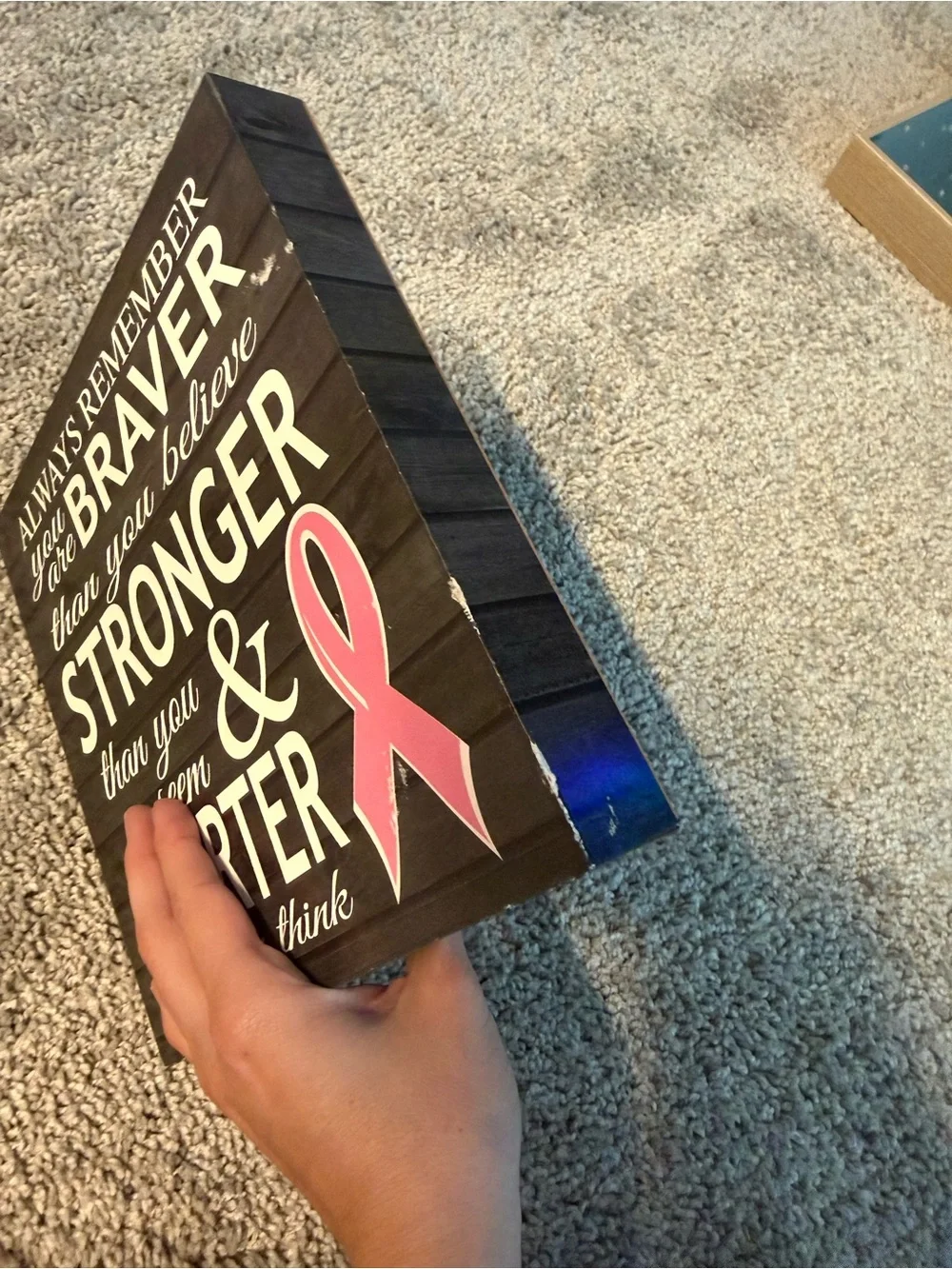 Inspirational Black Wall Sign with Pink Ribbon - Motivational Home Wall Decor